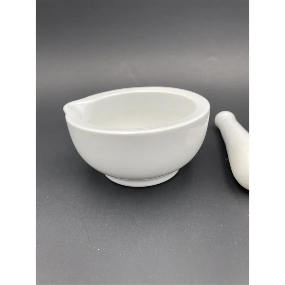 Vintage Porcelain/Ceramic Mortar and Pestle - White - Small 3.5